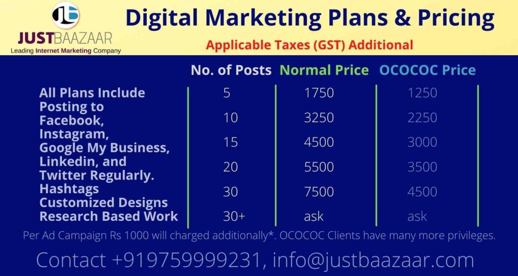 Digital Marketing Plans Price Social Media Marketing