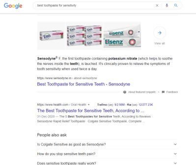 Google Results for Sensitive toothpaste