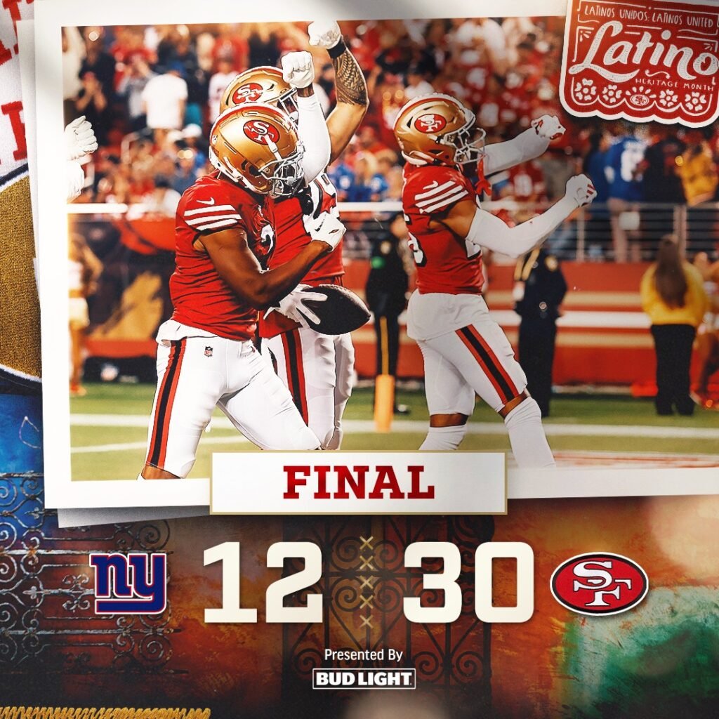 49ers dominate Giants, 30-12, on Thursday Night Football