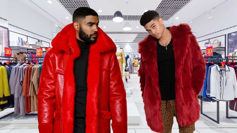 Men's Red Faux Fur Coat