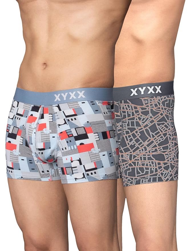 XYXX Men's Urbane & Flux Micromodal Regular Fit Printed Antimicrobial Trunks