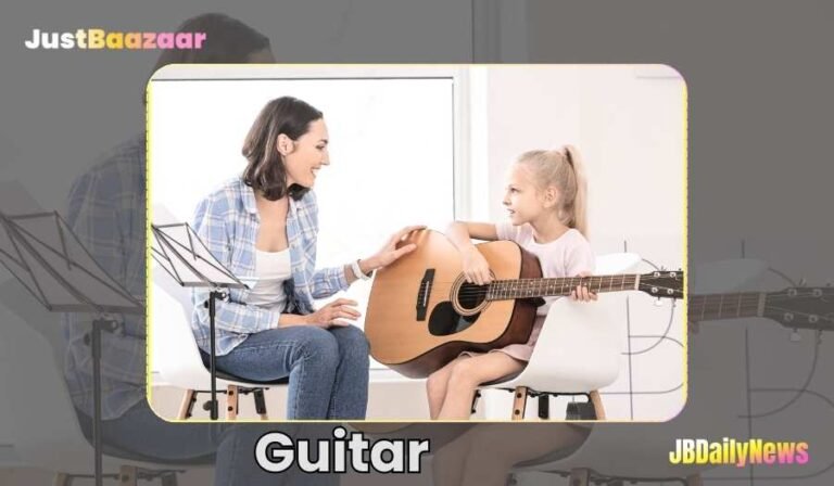 A Girl is Learning Guitar from her Tutor