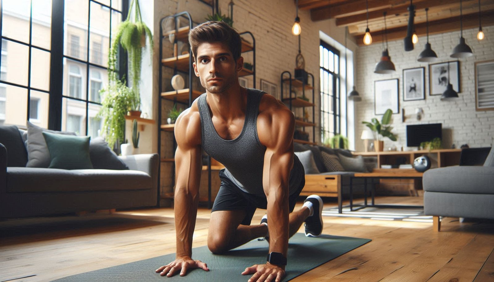 person performing a bodyweight workout at home